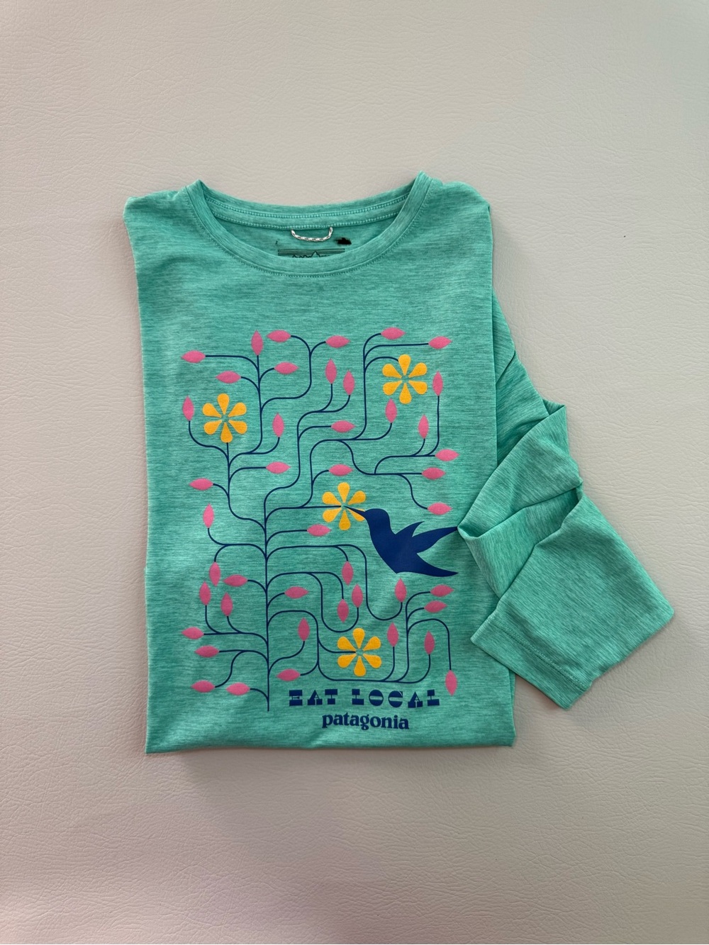 Patagonia Girls Capilene Cool Daily Long Sleeved Shirt Eat Local Bird Large 12